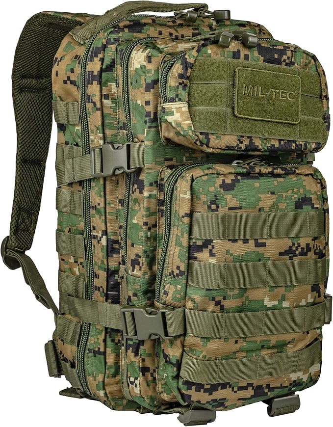 Mil-Tec Unisex Assault Pack - Rugged Durable Lightweight Ergonomic Versatile Tactical Outdoor Camping Hiking Backpack with Adjustable Padded Shoulder Straps &amp MOLLE Loops Digital Woodland Camo 3