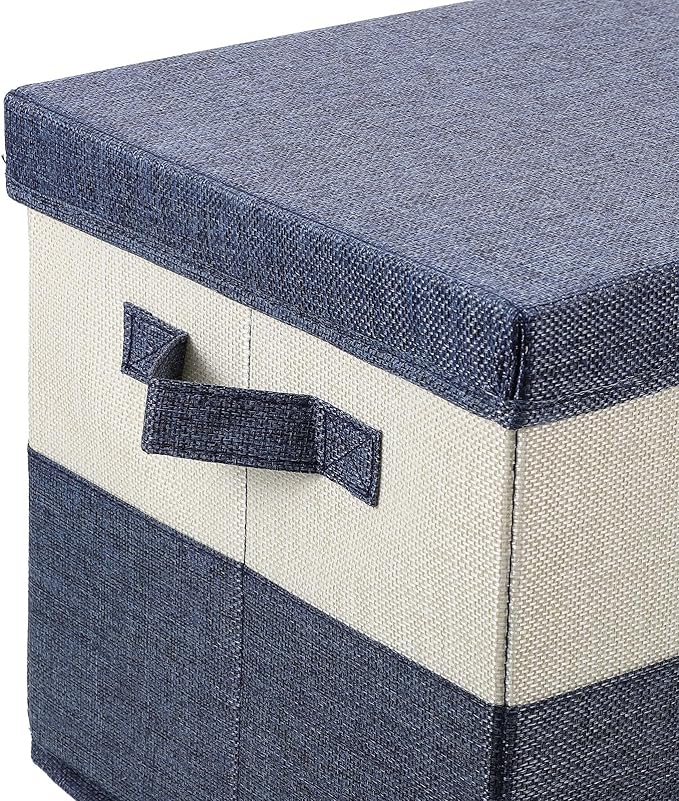 Alipis Cotton Linen Foldable Cloth Storage Bin with Lid 37.5x27.5x26cm Multipurpose Organizer Basket for Clothes Home Storage Container for Bedroom and Living Room
