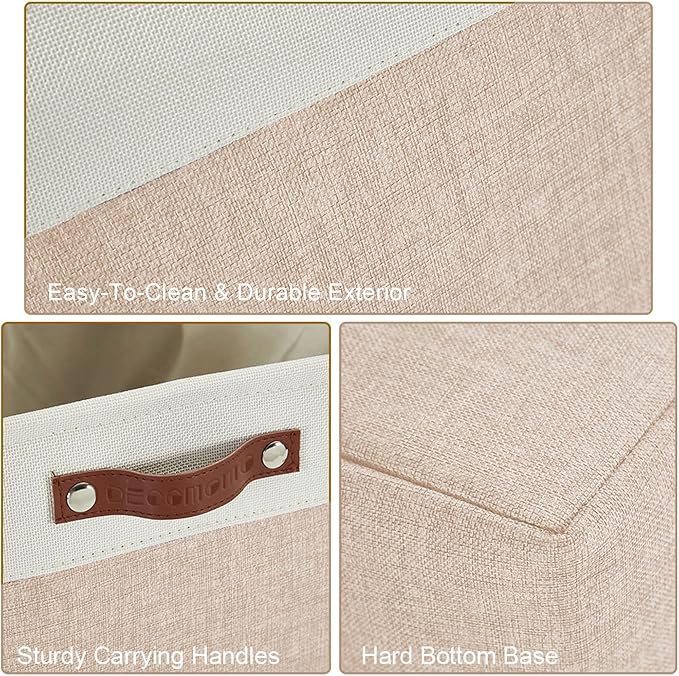 DECOMOMO Storage Baskets for Shelves - Fabric Storage Bins Linen Closet Organizers and Storage (Beige &amp White Large - 4 Pack)