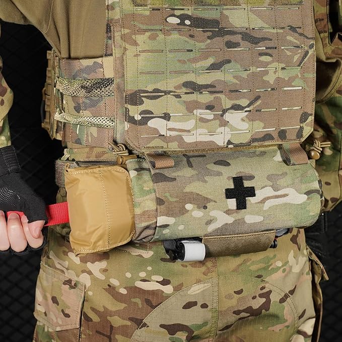 PETAC GEAR Tactical First Aid Drop Dump Pouch Micro Medical Trauma Roll Up Drop Pouch EMT IFAK Sub Abdominal Carrying Bag with Hook-N-Loop (MC)