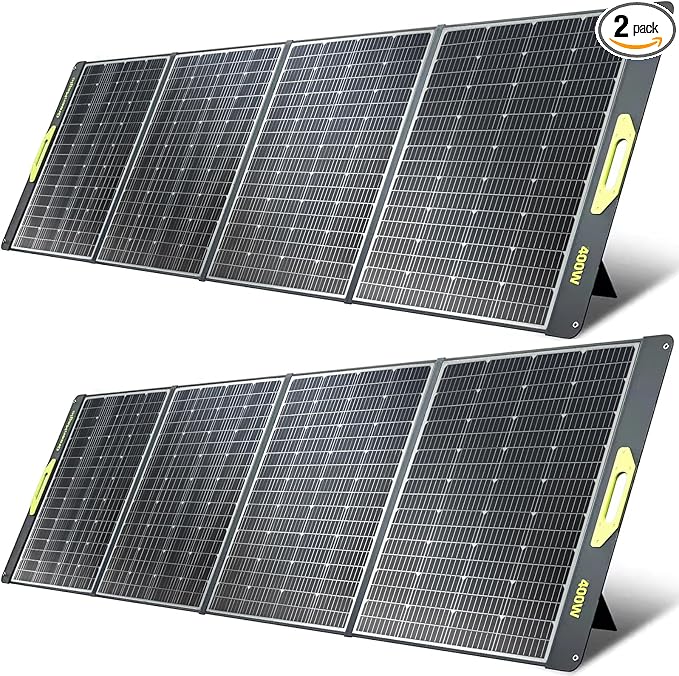 800W Portable Solar Panel 2pcs 400W Portable Solar Panels 39V 23% Efficiency Foldable IP67 Waterproof Adjustable Kickstands Off-Grid Power Smart Sunlight Alignment via Suncast for Camping RV