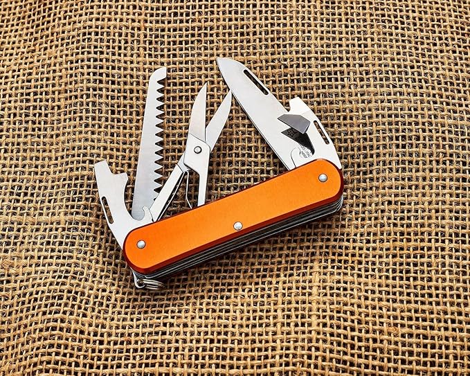 Fox Knives Vulpis FX-VP130-SF5 Slipjoint EDC Pocket Knife 5-in-1 Multitool - 2.17in Blade Hacksaw Bottle Opener Can Opener Scissors Flat Head Screwdriver - Every Day Carry (Orange)