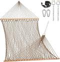 Lazy Daze Hammocks 12FT Double Rope Hammocks 2 Person Hand Woven Cotton Hammock with Spreader Bar Carabiner Tree Strap Chain for Outside FIT 13-15 FT Stand Max 450 Lbs Brown