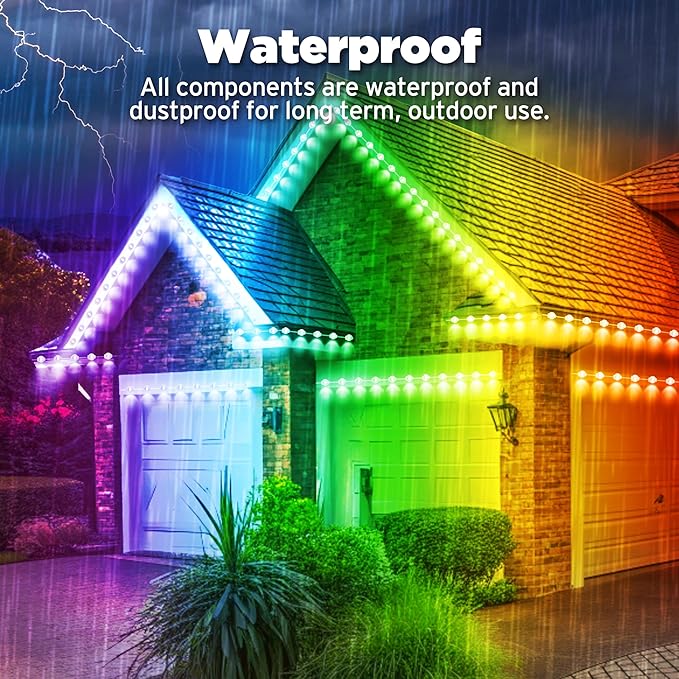 permanent outdoor lights 200FT Smart RGB Outdoor Lights - IP67 Waterproof LED Strip Lights with App/Remote Control for Holiday Decor Garden Patio &amp Home Accent Lighting (Permanent Installation)
