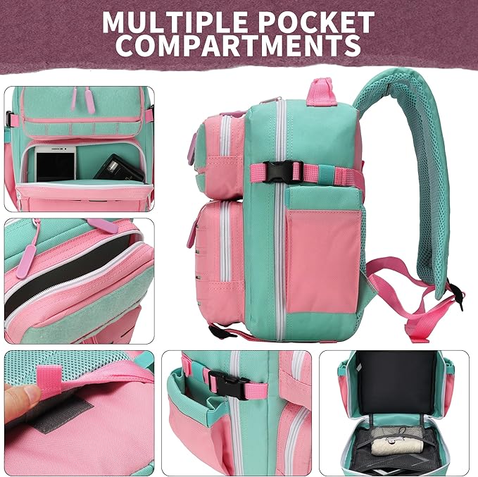 9L Mini Tactical Backpack for Men and Women Tactical Backpack Small for Hiking Small Tactical Bag (Pink&ampLakeBlue)