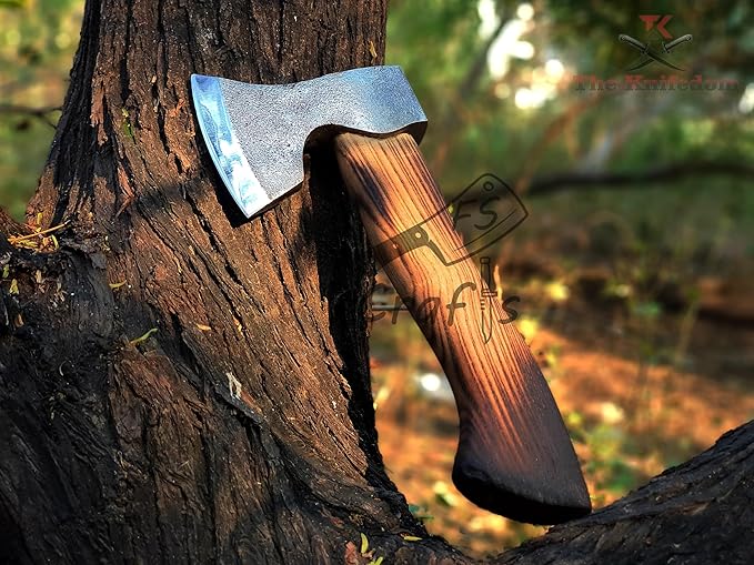 Custom and Handmade Carbon Steel Viking Axe Mini Camping Axe Hand Forged Medieval Dane Ragnar Axe Outdoor Hunting Fist Axe with Leather Sheath FS Crafts AXE004FR