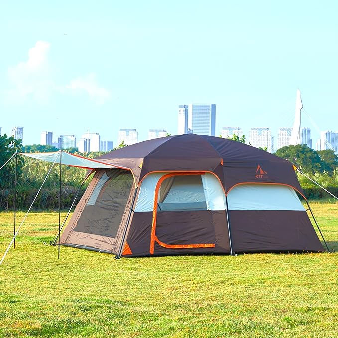 KTT Large Tent 6-8-10-12 PersonFamily Cabin Tents2 Rooms2 Doors and 4 Windows with MeshStraight WallWaterproofDouble LayerBig Tents for OutdoorPicnicCampingFamily Gathering