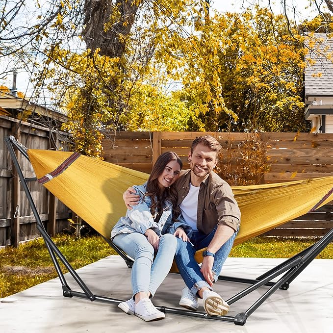 Tranquillo Adjustable Hammock Stand 2 Persons Portable Hammock with Stand Collapsible – Lounge Yard Porch Hammock Net with Carry Bag Yellow