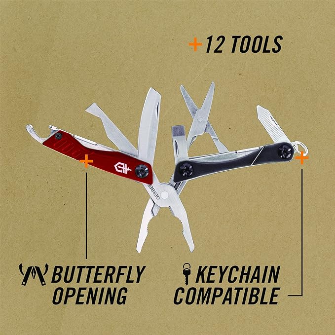 Gerber Gear Dime 12-in-1 Mini EDC Multitool - Needle Nose Pliers Pocket Knife Keychain Bottle Opener - EDC Gear and Equipment Gifts for Men - Red