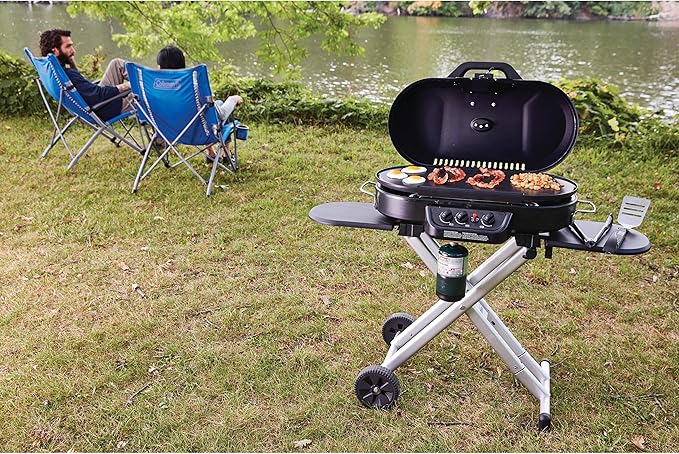 Coleman RoadTrip 285 Portable Stand-Up Propane Grill with 3 Adjustable Burners &amp Instastart Ignition 20000 BTUs of Power for Outdoor Cooking Camping Tailgating Grilling BBQs &amp More