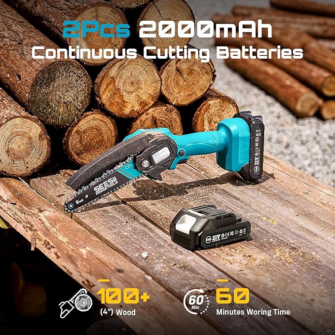Seesii Mini Chainsaw 6-inch Mini Chainsaw Cordless Handheld Electric Power Chain Saw with 2 Batteries for Tree Trimming Wood Cutting Best Gifts for Father Dad Husband Men