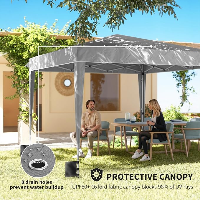 Outsunny 10 x 10 ft Pop Up Canopy Tent with Sidewalls UPF50+ Outdoor Portable Instant Canopy Shelter with Carry Bag Sandbags Adjustable Height for Parties Events Camping Light Gray