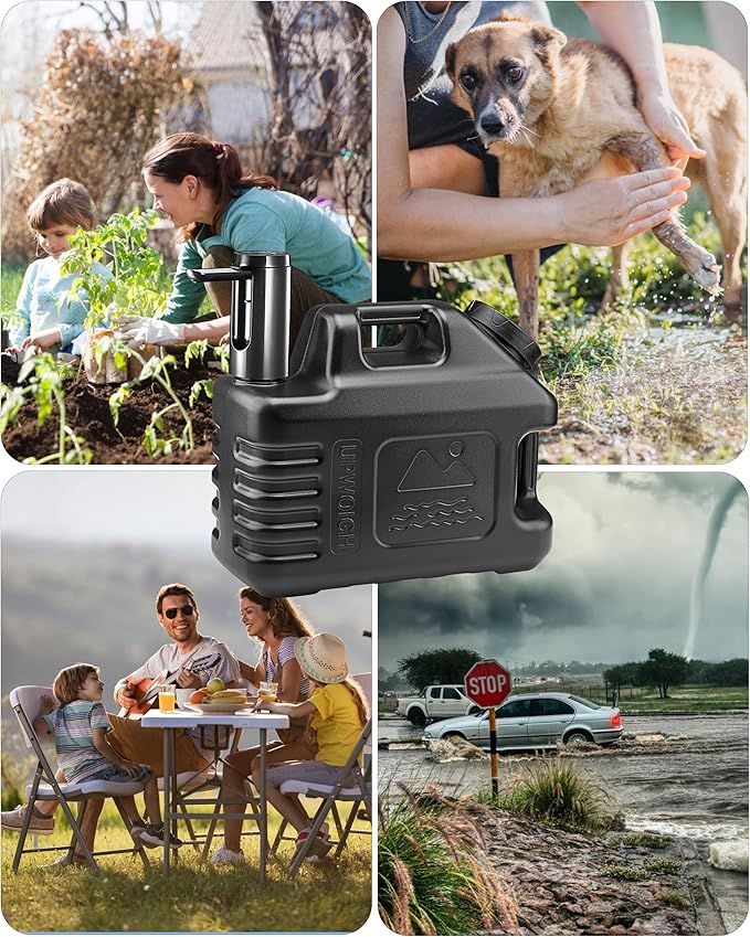 UPWOIGH 3.5 Gallon Portable Water Jug in Black with Screw-Lock Leakproof Touch Pump Nature-Inspired Carved Container with Spigot Type-C Rechargeable Outdoor Water Tank for Camping Hiking