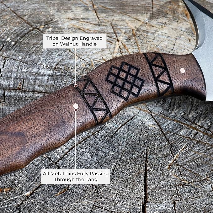 AncientSmithy Tactical Tomahawk Axe Full Tang Forged Survival Hatchet Small Camping Axe for Hiking &amp Bushcraft with Kydex or Leather Sheath