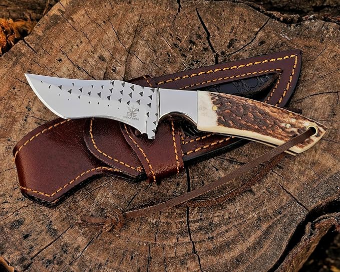 Premium Skinner Cow Boy Knife Fixed Blade Deer Antler Hunting Knife With Leather Sheath Best Gift for Boy Friend.