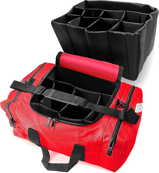 ASA TECHMED Large EMT First Responder Trauma Medical Bag Empty for Home 21x12x9 Inches Office School EMTs Paramedics First Responders Red