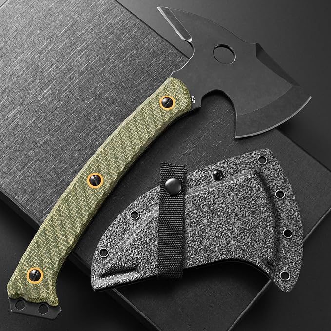 C1342 Camping AxesDC53 Steel Blade Micarta Handle Chopping Axe Bushcraft Camping Axes Survival Hatchet Full Tang Axe for Hiking Hunting Camping Splitting Chopping Wood(Green)