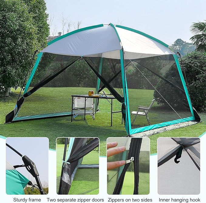GREGIN Screen House Tent and Metal Camping Table Bundle-Waterproof &amp UV Protection Canopy Shelter with Sturdy Foldable Table Suitable for Camping Backyard Picnic