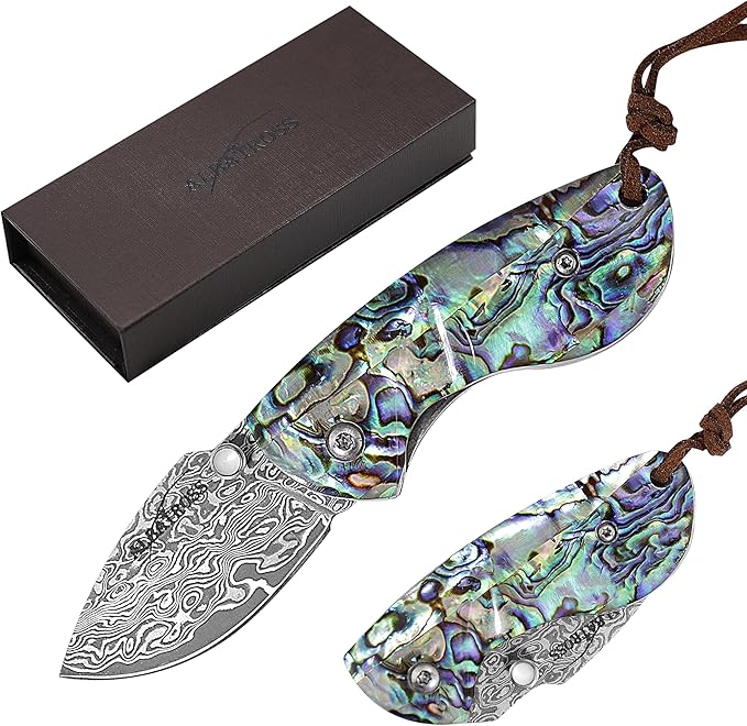 Father's Day Mother's Day &amp Birthday Gift for Him Her - Premium Mini Pocket Folding Knife for Husband Boyfriend Father Wife Girlfriend Mom - Smooth Manual Opening Abalone Shell Handle Dam