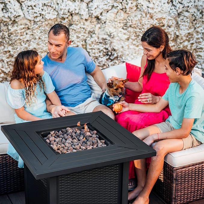 Nestl 28 Inch Fire Pit for Outdoor - 40000 BTU Outdoor Propane Fire Pit Table with Lid Rain Cover &amp Lava Rocks - Patio Fire Pit Table for Backyard Gatherings - Black