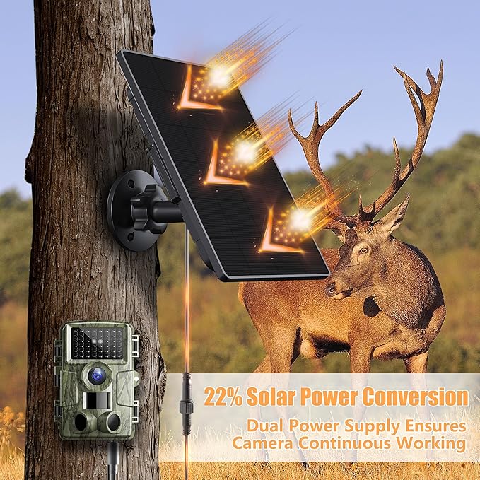 Trail Camera Solar Panel6W Solar Battery Charger Kit 6V/2A 9V/1.5A 12V/1A with 6000mAh Battery for Hunting CameraIP65 Waterproof Hunting Accessory1.7/2.1/1.35mm DC Connectors for Trail Cam