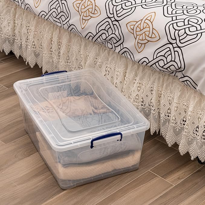 Superio Storage Bins with Lids Clear Plastic Containers for Organizing Stackable Totes BPA Free Odor Free Organizer Boxes for Home and Dorm (2 Pack 60 Quart)