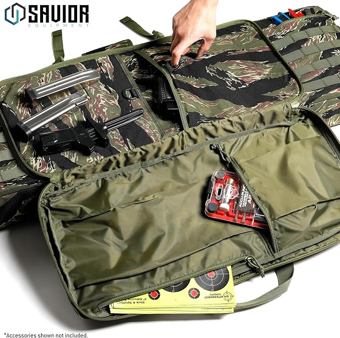 Savior Equipment American Classic Tactical Double Long Gun Bag Pistol Transportation Case w/Backpack Strap Lockable Compartment Available Length in 32 36 42 46 51 55