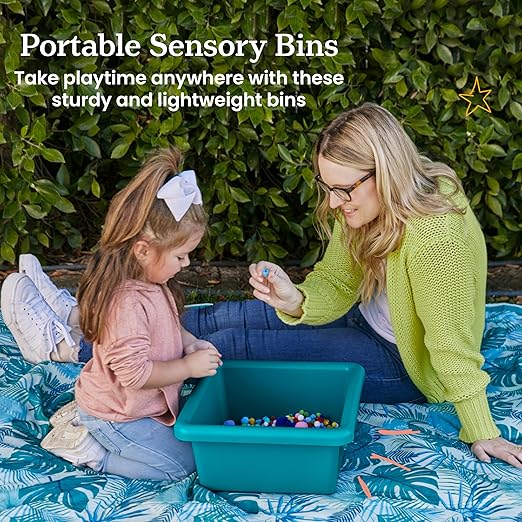 ECR4Kids Square Bin with Lid Storage Containers Turquoise 2-Pack