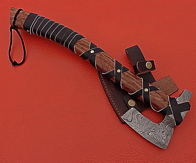 Smart &amp Sharp Hand Forge Custom Made Hatchet Axe Hand Made Damascus Steel Blade/Best Gift/Gift for him SS-17345(Rose Wood)