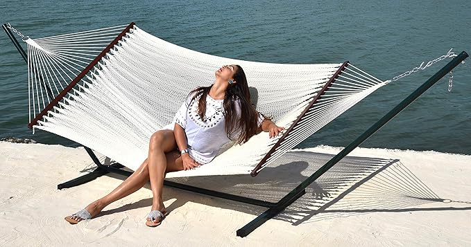 Island Oasis Caribbean Hammocks and Stand Set (Green Stand and Cream Hammock)