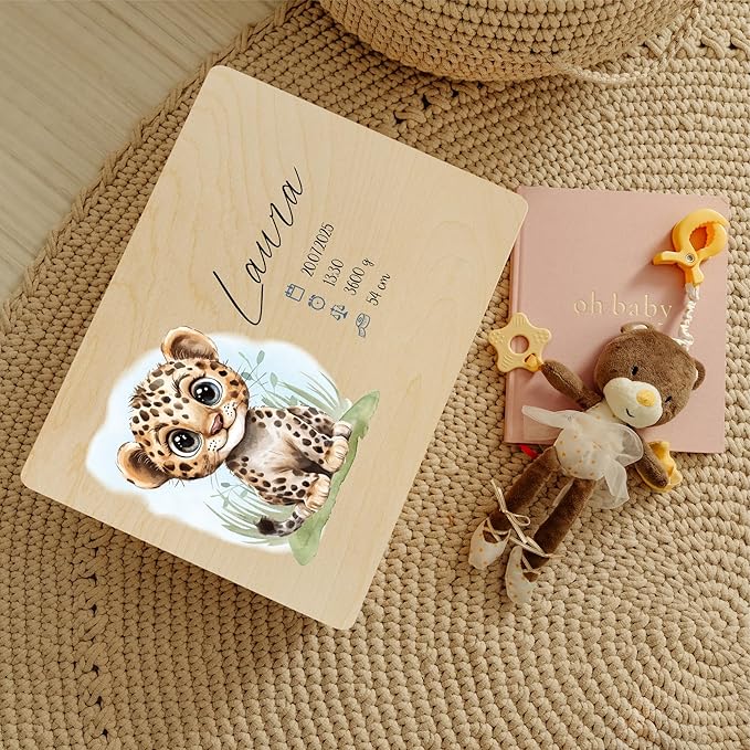 Creative Deco Personalized Wooden Baby Memory Box Storage Box - Wild Animals | 11.8x7.87x5.51in (+-0.5) | Hinged Lid Handle Engraving | Unpainted Gift Box ROUGH UNSANDED Keepsake Memory Souvenir Chest