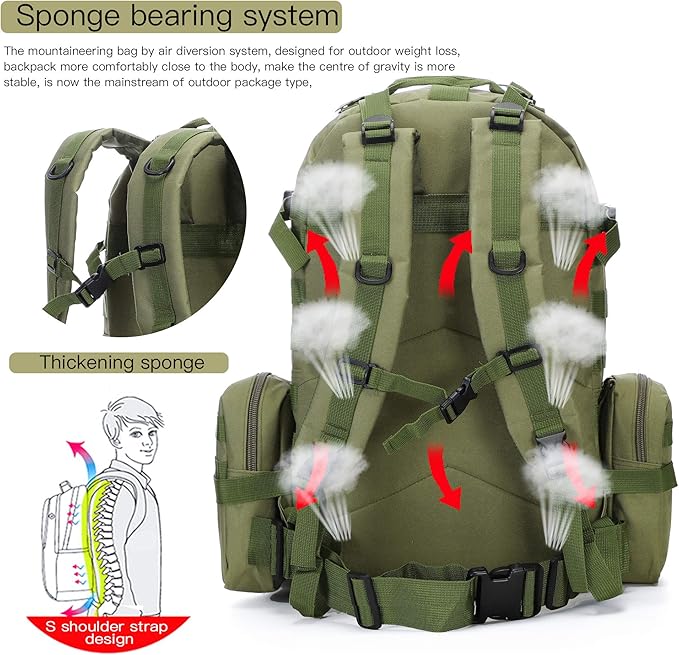 Military Tactical Backpack 45+10L Army 3 Day Assault Pack Molle Camping Hiking Rucksack Traveling Daypack