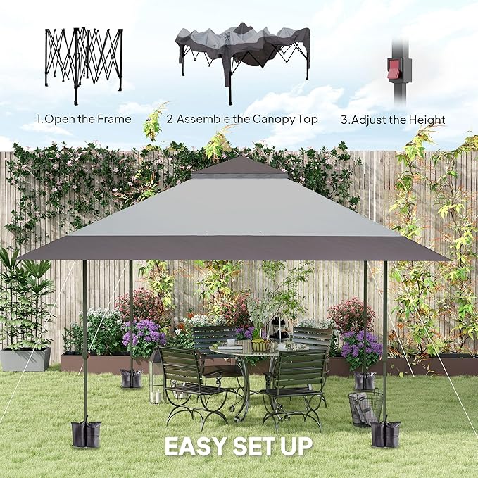 13x13 Pop Up Canopy Tent Height Adjustable FFor rame UV50+ Protection Fabric Durability Wheel Carry Bag 4 Bags with Sand Red Color
