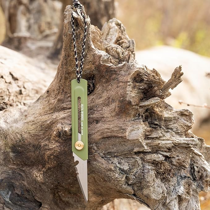 OLFA WORKS OW-UCK-1/SB Camp Knife High Carbon Stainless Steel Blade - Multipurpose Outdoor Knife Great for Camping Activities - Brass Wheel Lock Replacement Blade: OWB-UCB-1 (Olive)