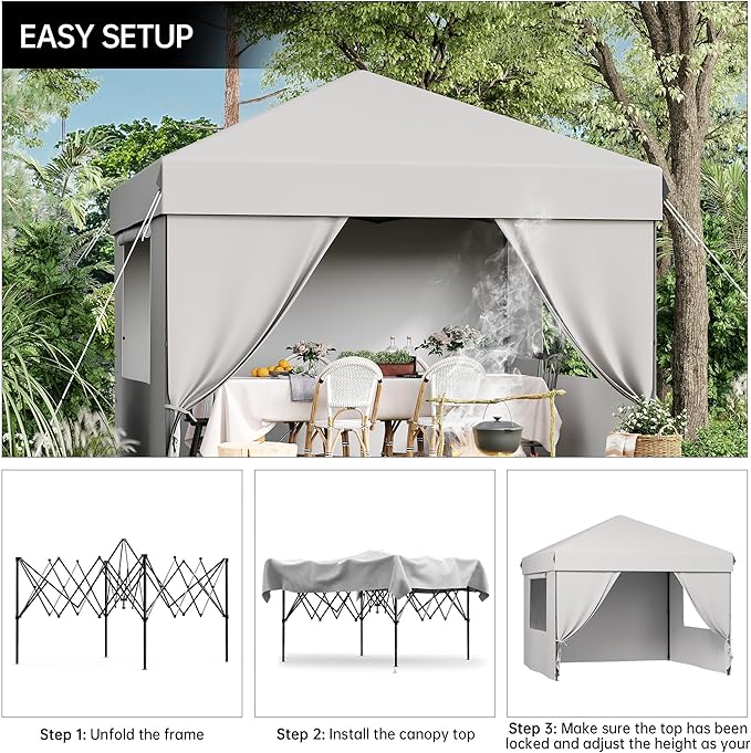 Pop Up Canopy Tent 10x10 Gazebo with 4 Removable Sidewalls Heavy Duty Outdoor Canopy for Patio Waterproof Instant Shelter for Parties &amp Camping White