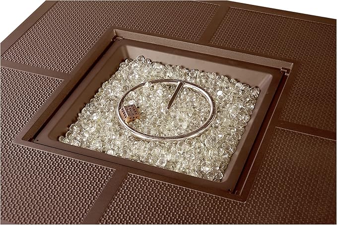 Oakland Living Square 42 in. x 42 in. Aluminum Propane Fire Pit Table with Glass Beads Two Covers Lid 57000 BTUs in Brown Finish