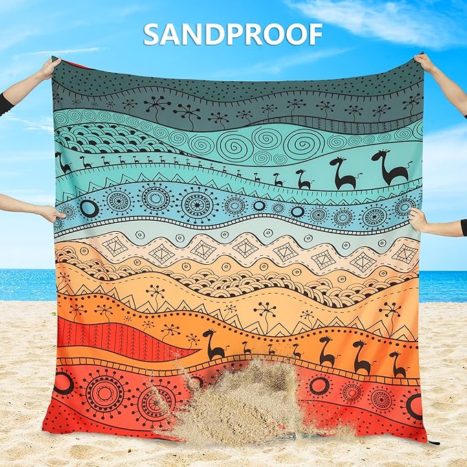 Beach Blanket Waterproof Sandproof Beach Mat 79 X 83/10'x9'for 2-8 Adults Quick Drying Outdoor Picnic Mat Beach Accessories for Travel Camping Hiking