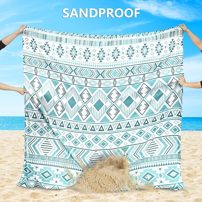 Beach Blanket Waterproof Sandproof Beach Mat 79 X 83/10'x9'for 2-8 Adults Quick Drying Outdoor Picnic Mat Beach Accessories for Travel Camping Hiking