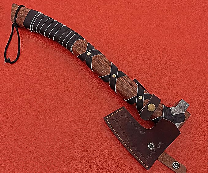 Smart &amp Sharp Hand Forge Custom Made Hatchet Axe Hand Made Damascus Steel Blade/Best Gift/Gift for him SS-17345(Rose Wood)