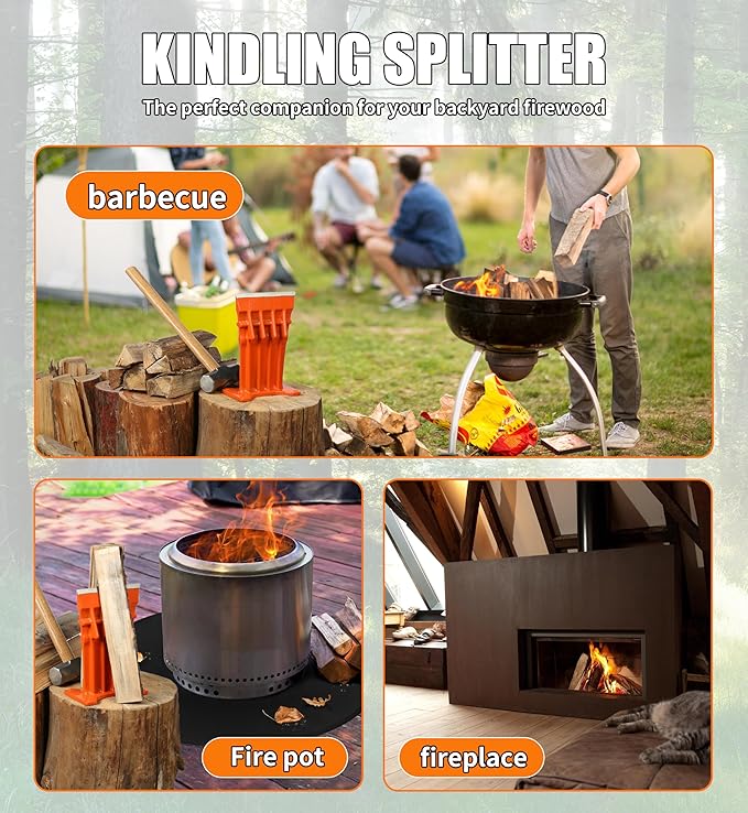 SPEED FORCE Firewood Kindling Log Wood Splitter – No Axe! Wedge Point Splits Firewood 6 Inch Orange with Safety Cover