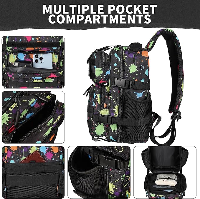 9L Mini Tactical Backpack for Men and Women Tactical Backpack Small for Hiking Small Tactical Bag (Fluorescent Tie Dye)