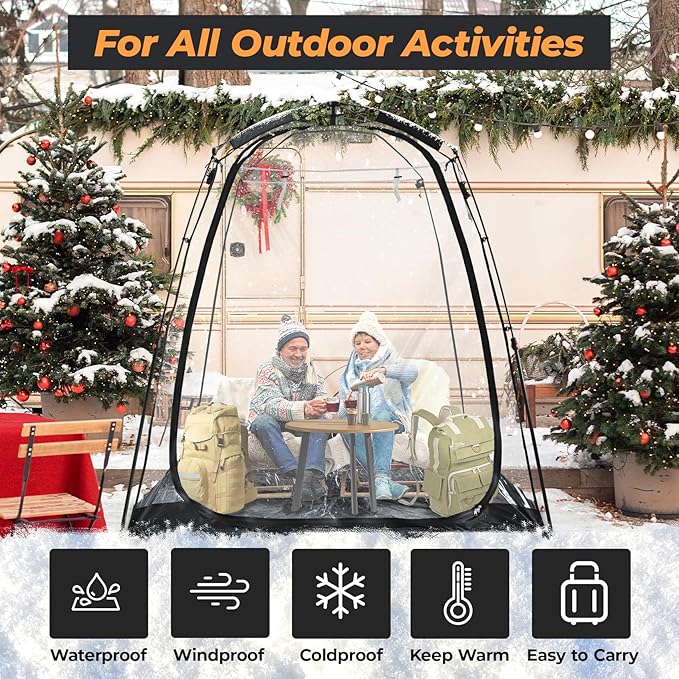 All Weather Proof Pod Pop Up Bubble Tent for 3-8 People Large Oversize Dome House Cold Protection Camping Tent Winter Instant Igloo for Outdoor Activities