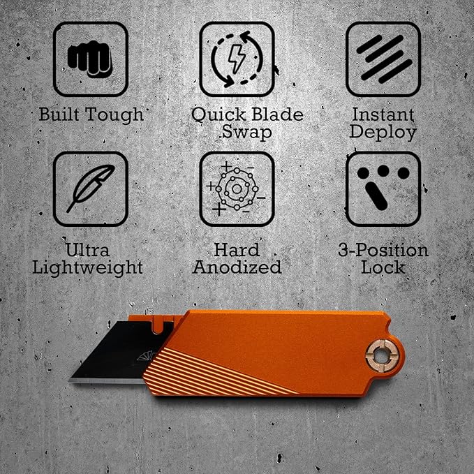 PICHI G9 Aluminum Utility KnifeLightweight Pocket Utility KnifeEDC Pocket KnivesCNC Unibody Quick Change BladeButton Lockfor Men Women Outdoor HikingCampingwith 2 Replaceable Blades (Orange)