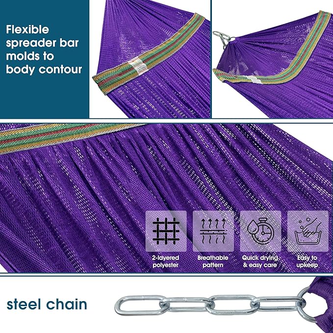Tranquillo Collapsible Hammock Stand Folding Camping Hammock and Stand 600 lbs Capacity Double Hammock Stand for 2 Persons Heavy Duty Folding Hammock for Indoor Outdoor Quick Assembly Purple