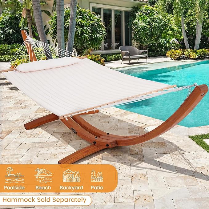 Lazy Daze Hammocks 10.5 FT Outdoor Arc Wood Hammock Stand 2 Person Hard Pine Wood Hammock Stand with Carabiners and Chains for Outdoor Patio Garden Poolside 300lb Capacity Brown
