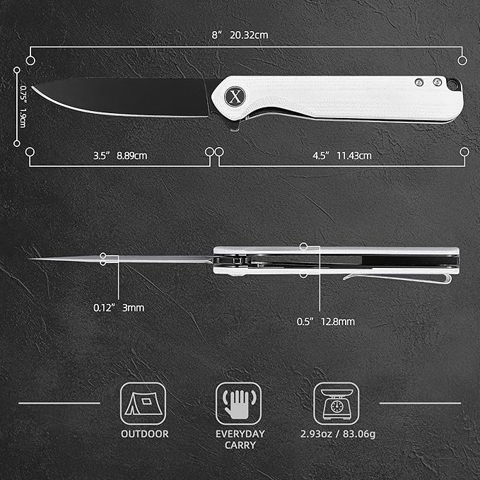 Father's Day Mother's Day &amp Birthday Gift for Him or Her - Unique White Pocket Knife for Men or Women Premium Folding Knife with D2 Steel &amp G10 Handle Fast One-Hand Open Flipper for EDC Ca