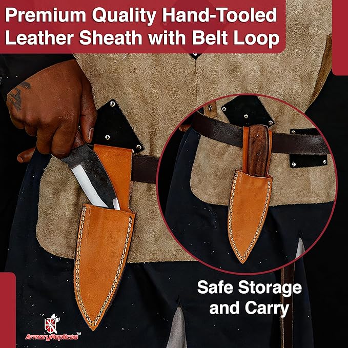 Armory Replicas™ Full Tang Tiny Predator Food Prep Kitchen Camping Cooking Japanese Deba Knife w/Walnut Wood &amp Genuine Leather