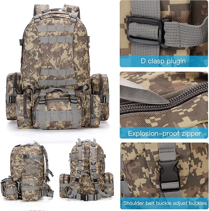 Military Tactical Backpack 45+10L Army 3 Day Assault Pack Molle Camping Hiking Rucksack Traveling Daypack