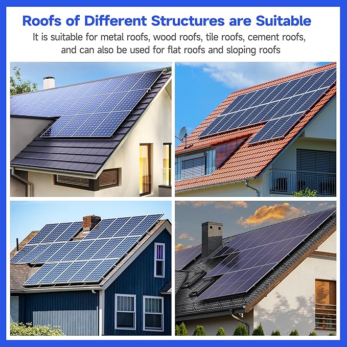 Solar Panel Mounting Brackets Kit 10Pcs Solar Roof Mount Kit for 1-4 Pieces Thickness 1.57-1.6” Solar Panels(100-400W) Aluminum Alloy Mount for Flat Pitched Roof Rack Mounting Brackets