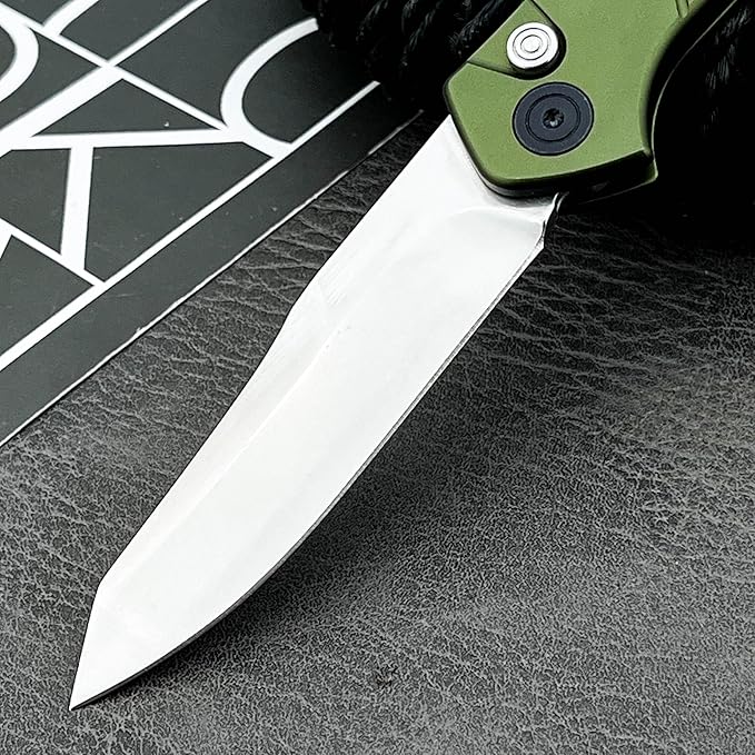 7.7 EDC Folding Knife with D2 Steel Blade Green Aluminum Handle Pocket Knife with Reversible Clip for Outdoor Camping Fishing。